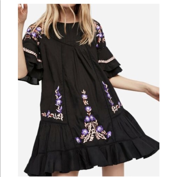Free People Dresses & Skirts - Free People Pavlo embroidered babydoll dress blk